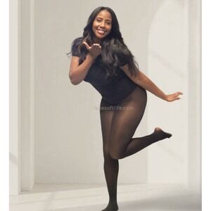 Melanin Fleece Lined Sheer Look Tights S/M Black Thermal Winter Pantyhose NIP